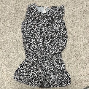 Black and White Leopard Print Jumpsuit with Elastic Waist